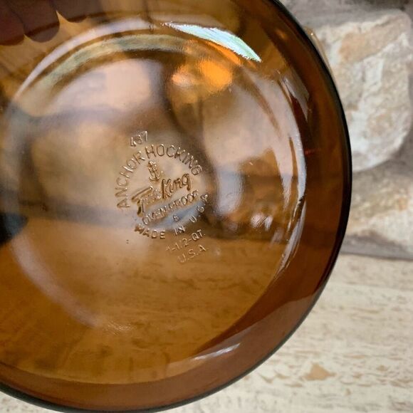 Fire King Anchor Hawking amber glass caserole Dish with basket *chipped lid* - Picture 7 of 15